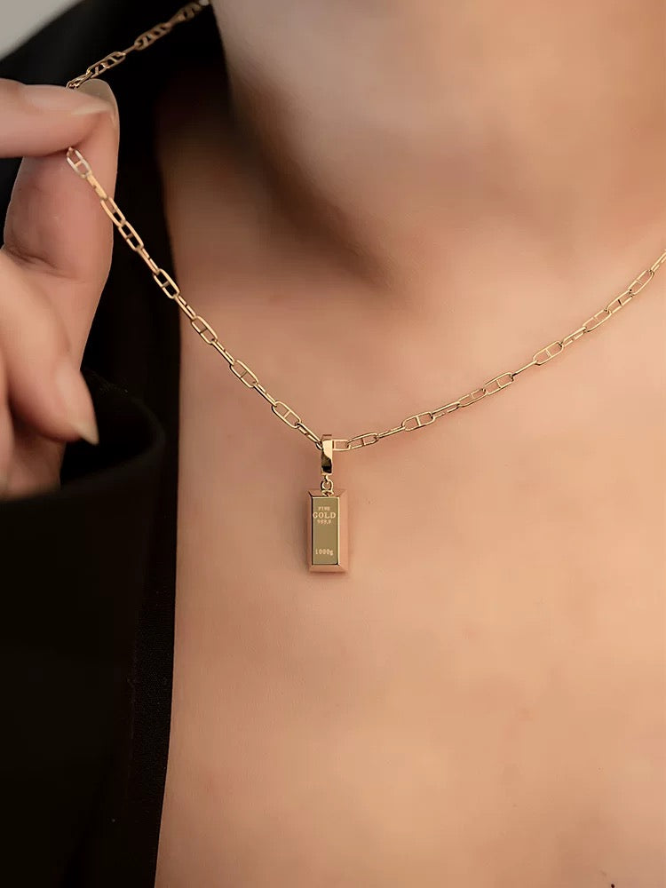 Detachable Thick Bail Gold Bar Charm Pendant