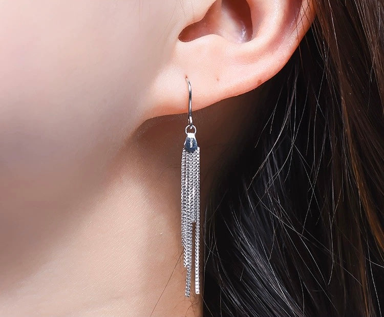 Fringe Box Chains Ear Hook Earrings