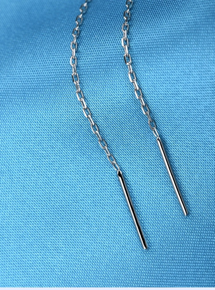 Twin Needle Long Chain Earrings