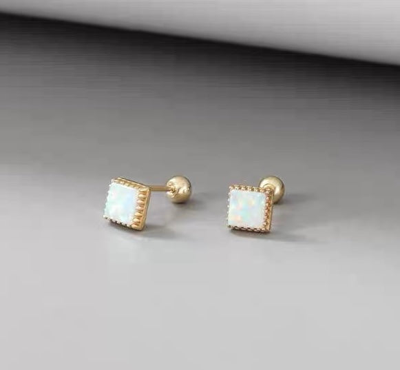 Shimmer Beaded Opal Square Stud Earrings