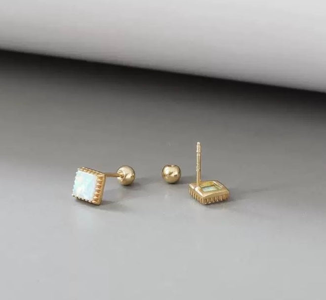 Shimmer Beaded Opal Square Stud Earrings