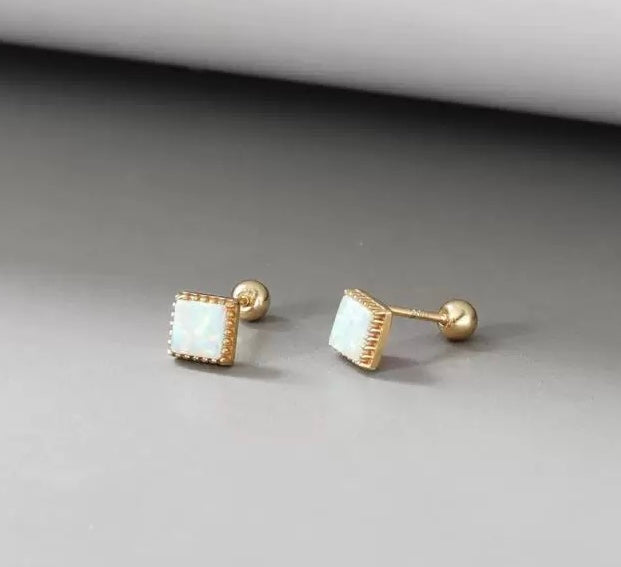 Shimmer Beaded Opal Square Stud Earrings