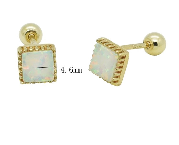 Shimmer Beaded Opal Square Stud Earrings