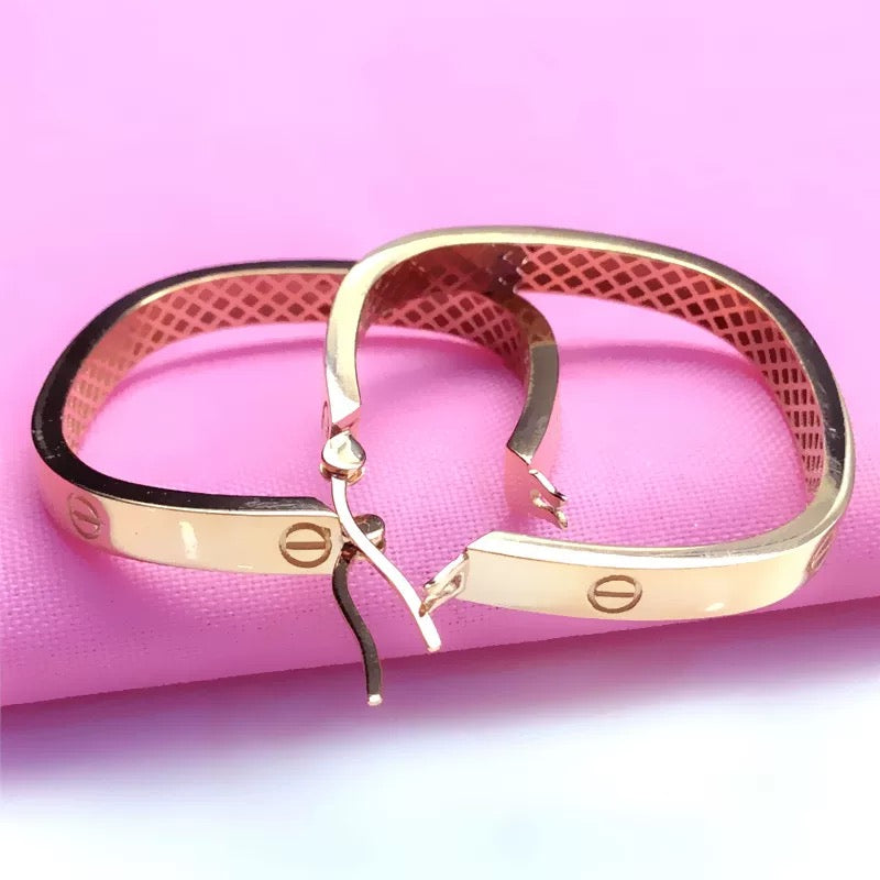 XL Square Love Screw Hoop Earrings