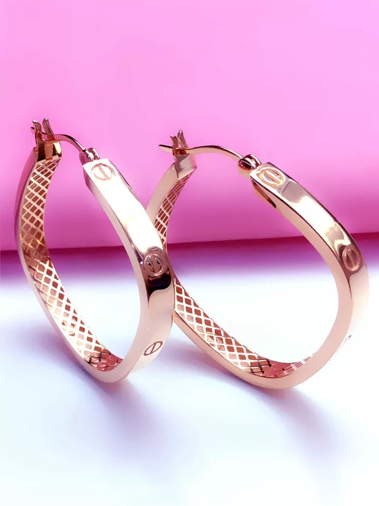 XL Square Love Screw Hoop Earrings