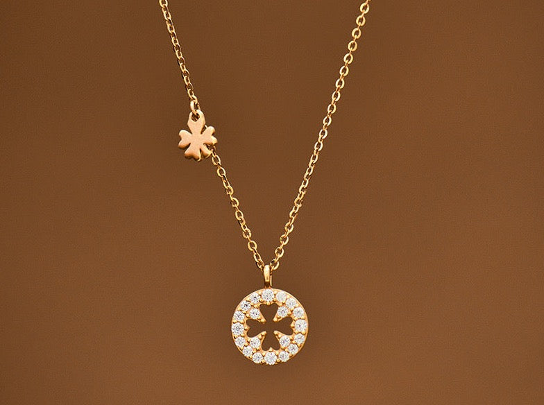 Crystal Clover Cross Necklace