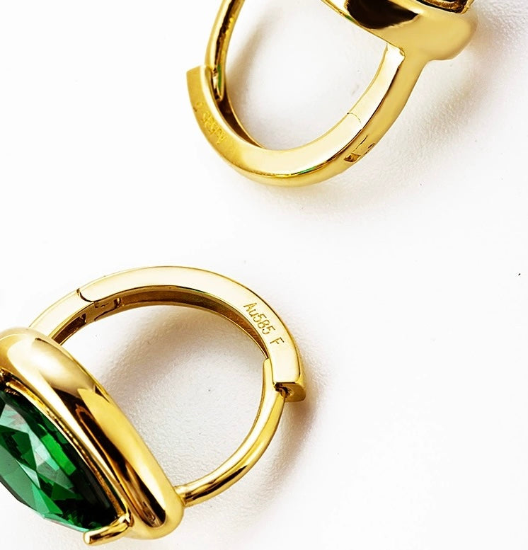 Emerald Moissanite Teardrop Huggie Hoops