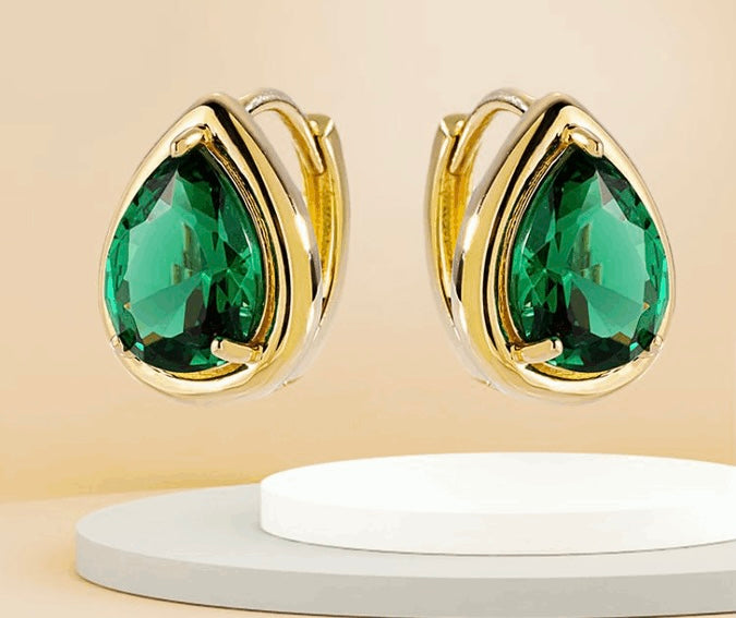 Emerald Moissanite Teardrop Huggie Hoops