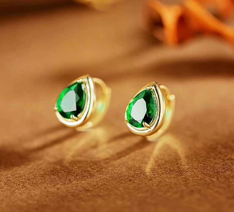 Emerald Moissanite Teardrop Huggie Hoops