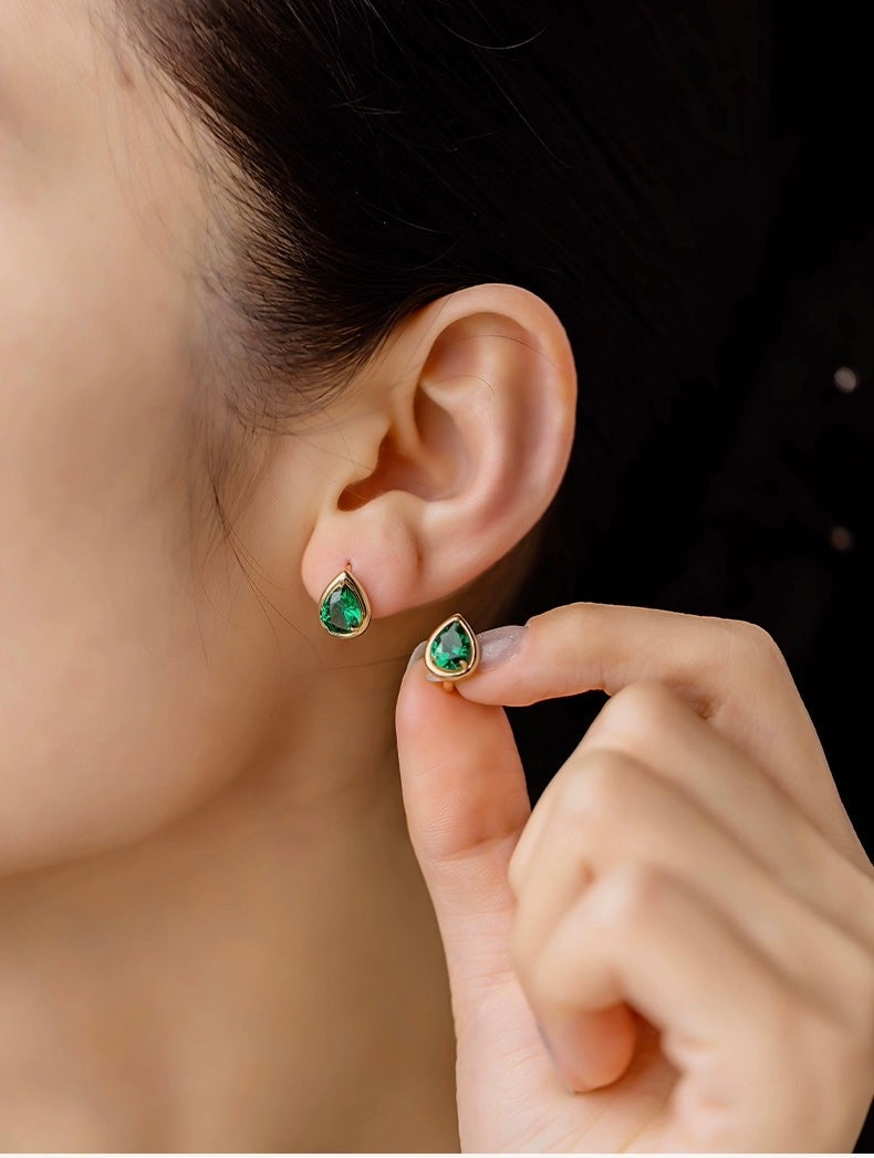 Emerald Moissanite Teardrop Huggie Hoops