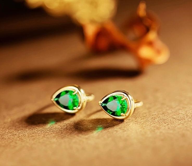 Emerald Moissanite Teardrop Huggie Hoops