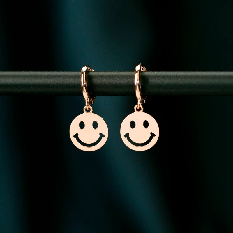 Hanging Happy Face Huggie Hoops