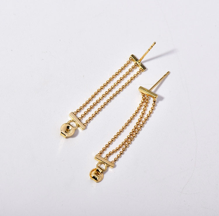 Three Ball Bead Chain Stud Earrings