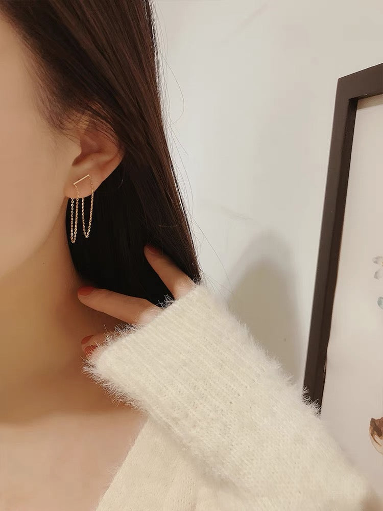 Curtain Drape Chain Stud Earrings