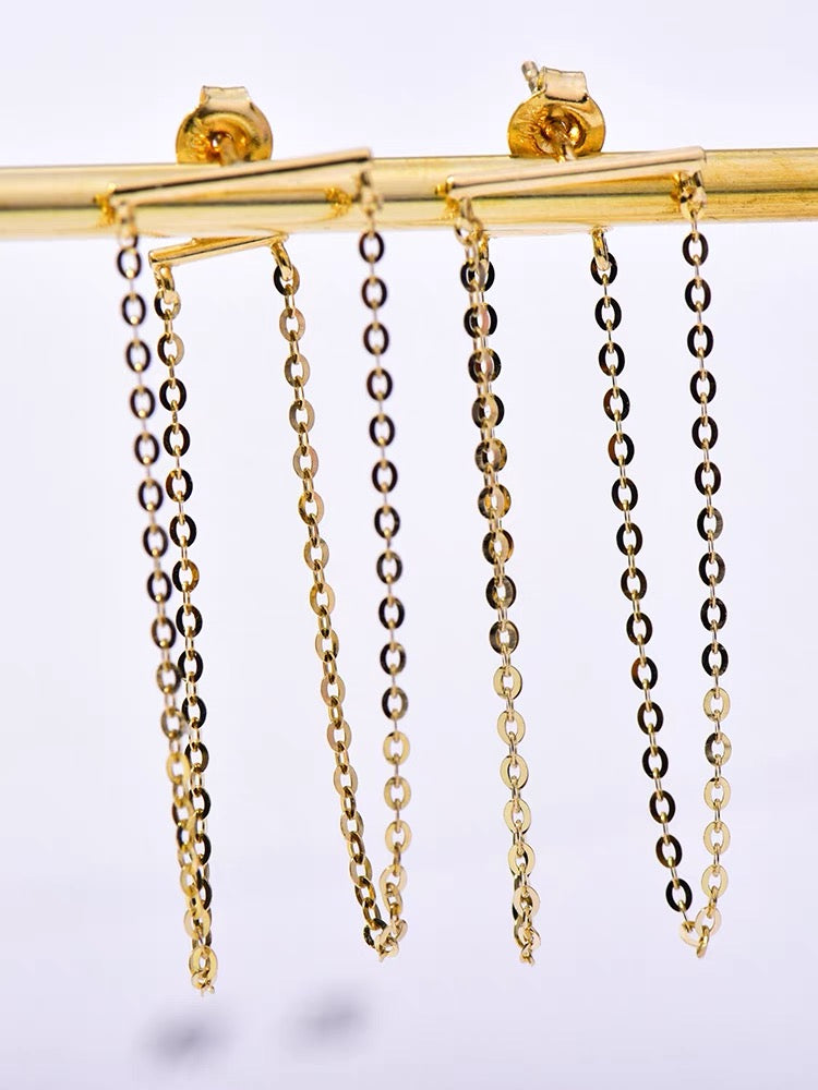 Curtain Drape Chain Stud Earrings