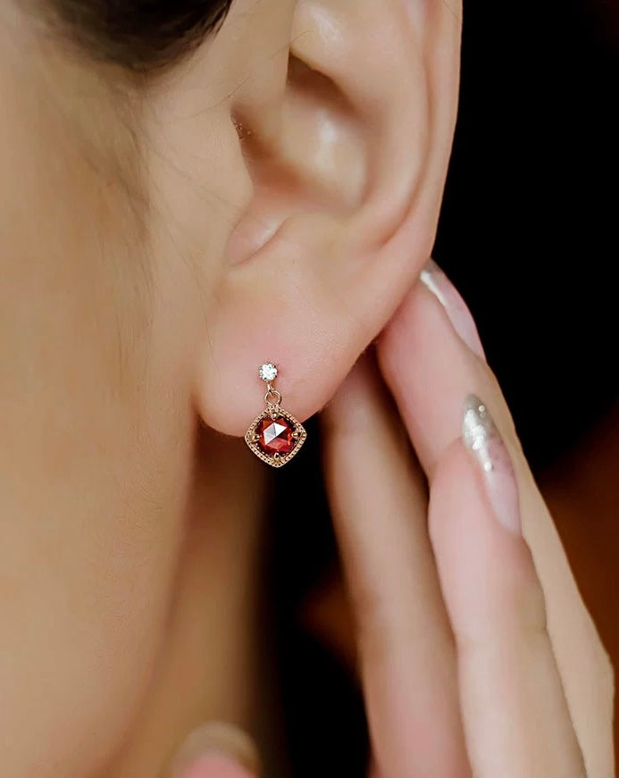 Red Cushion Throne Stud Earrings