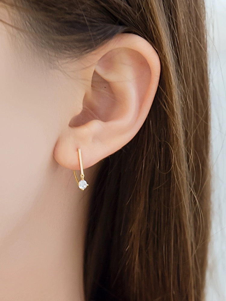 Semi Arc Gem Ear Hook Earrings