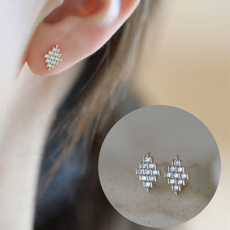 Diamond Panel Stud Earrings