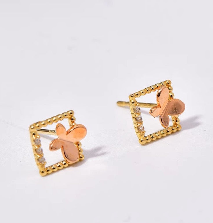 Beaded Frame Butterfly Stud Earrings