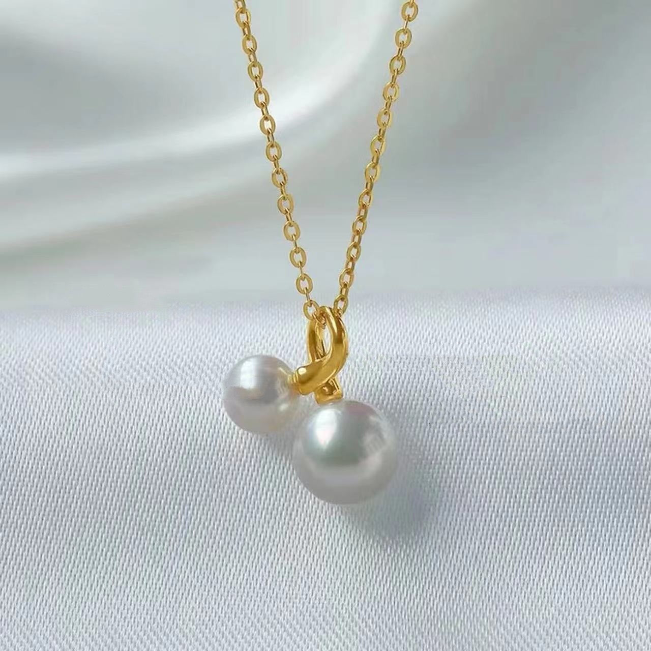 Twin Akoya Pearl Curl Charm Necklace