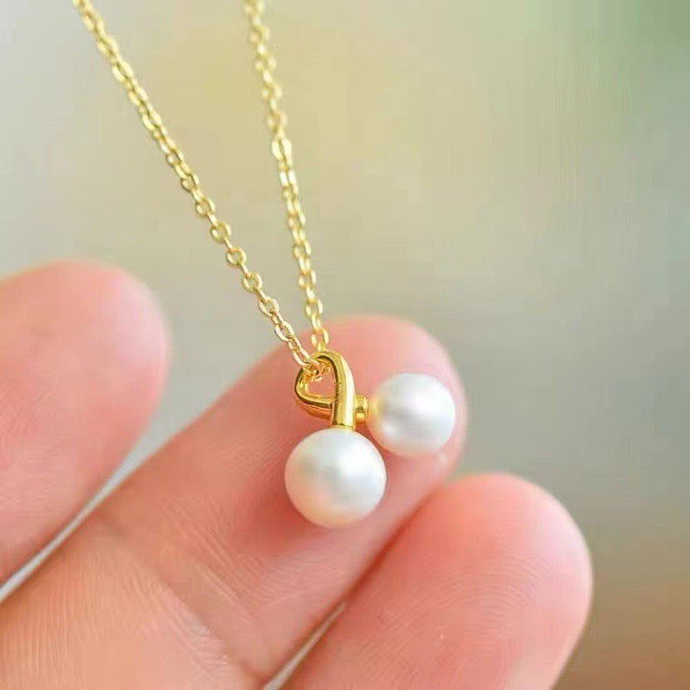 Twin Akoya Pearl Curl Charm Necklace