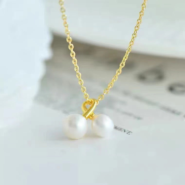 Twin Akoya Pearl Curl Charm Necklace