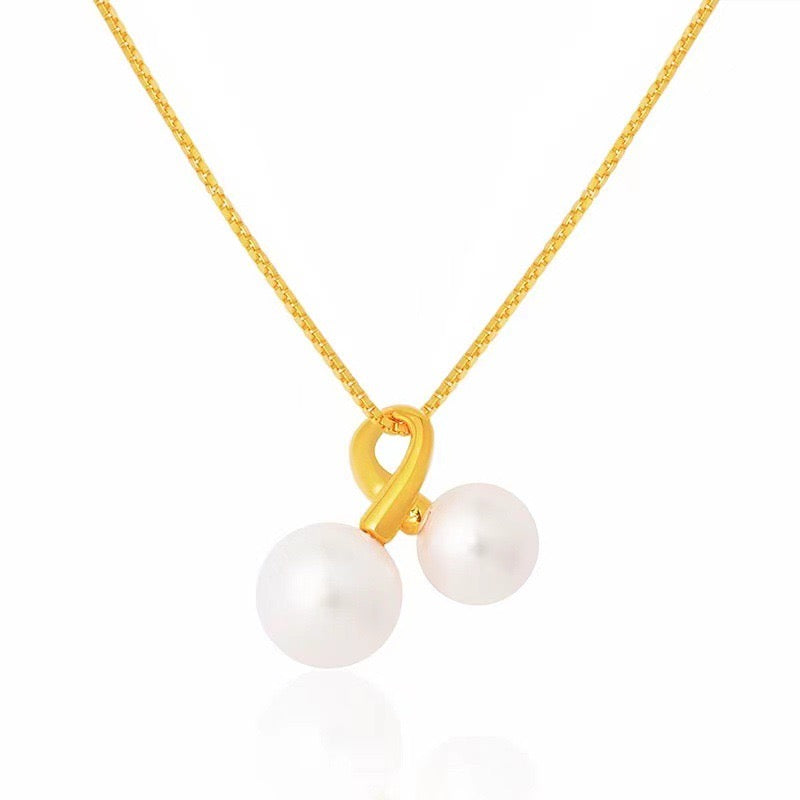 Twin Akoya Pearl Curl Charm Necklace