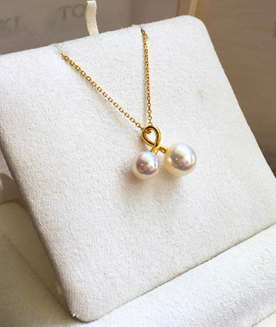 Twin Akoya Pearl Curl Charm Necklace