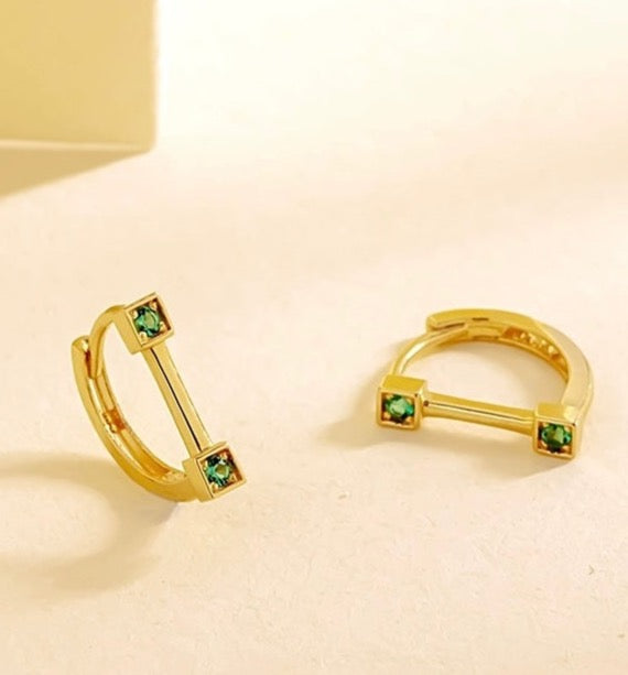 Green Moissanite Sassy Huggie Hoops