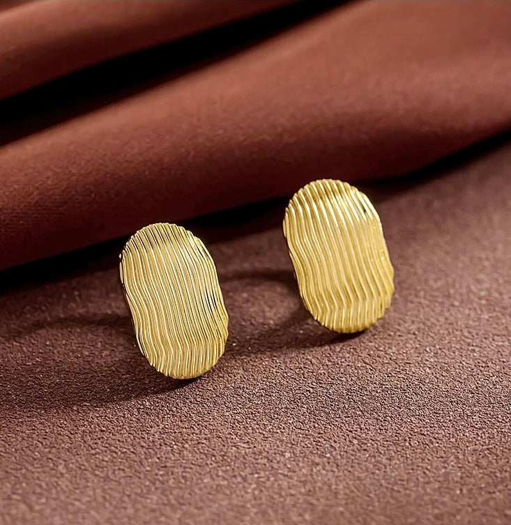 Rippled Cufflink Huggie Hoops