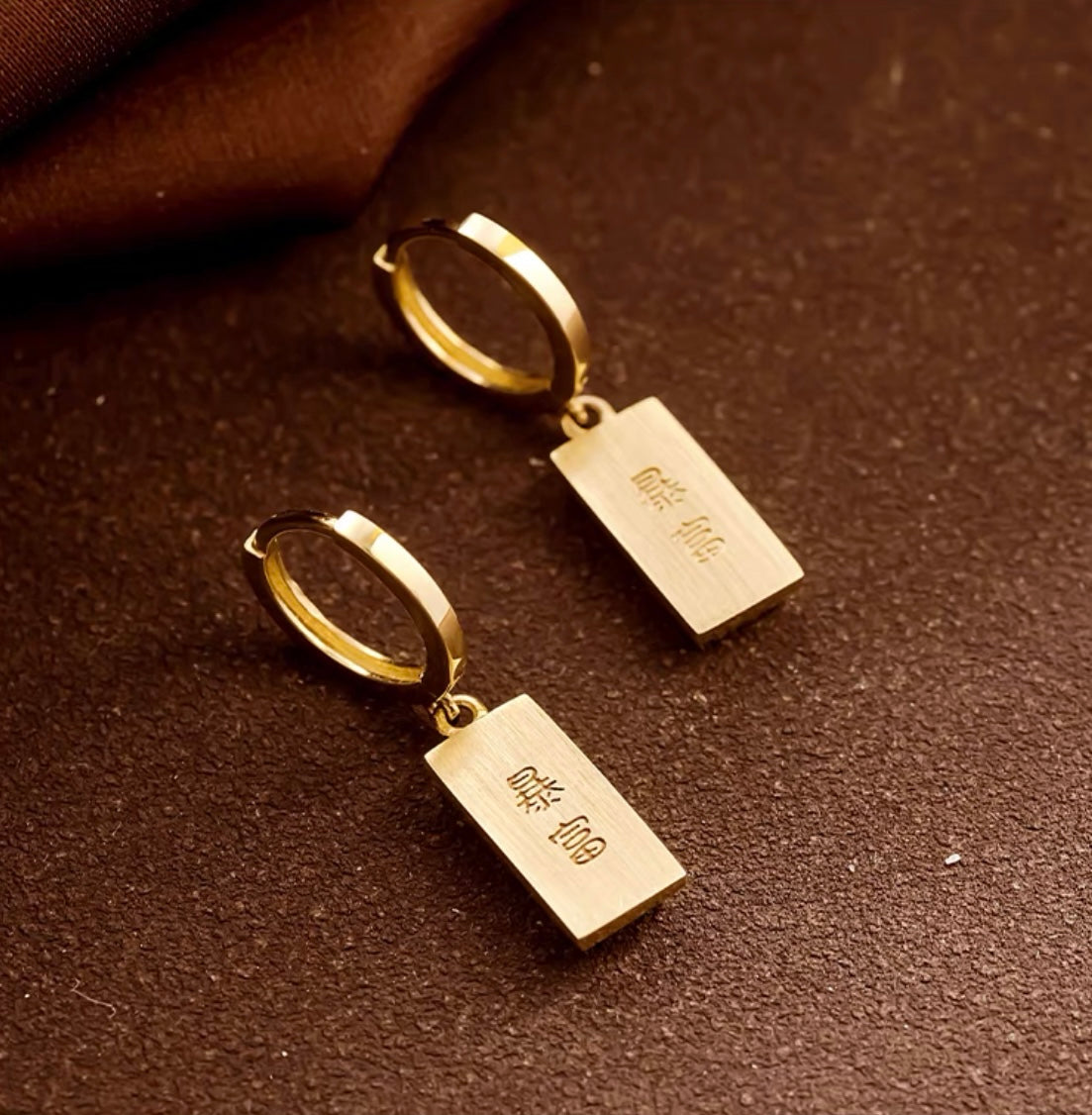 Engraved Symbolic Gold Bar Huggie Hoops