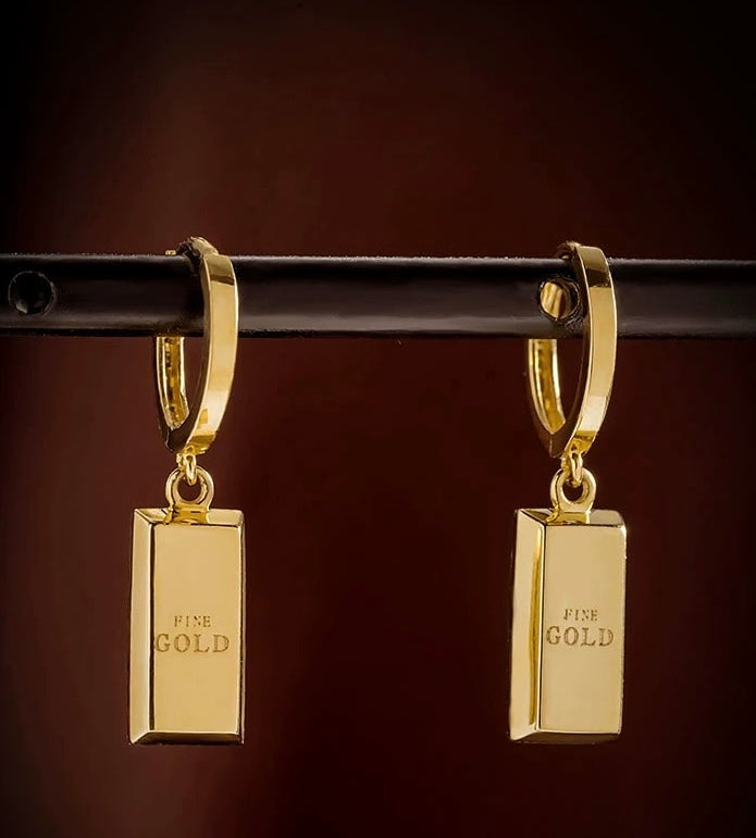 Engraved Symbolic Gold Bar Huggie Hoops