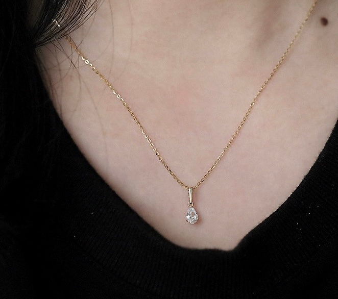 Diamond Cut Teardrop Charm Necklace