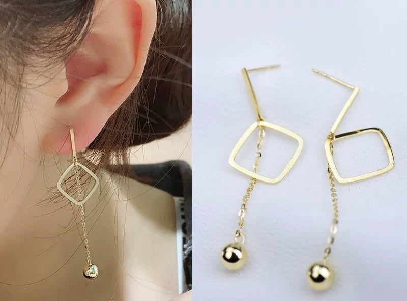 Hanging Square & Dome Stud Earrings