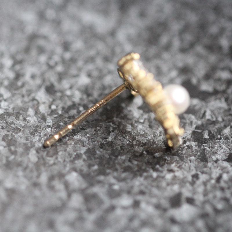 Crystal Pearl Crescent Stud Earrings