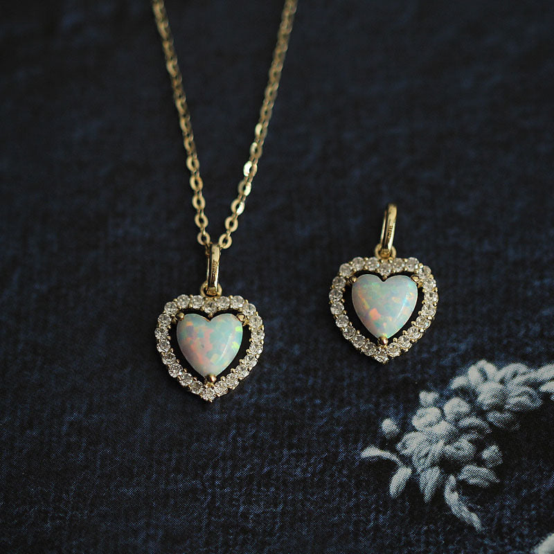 Opal Heart Stone Charm Necklace