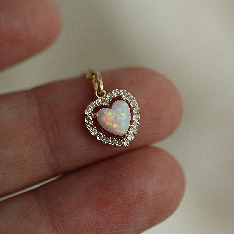 Opal Heart Stone Charm Pendant