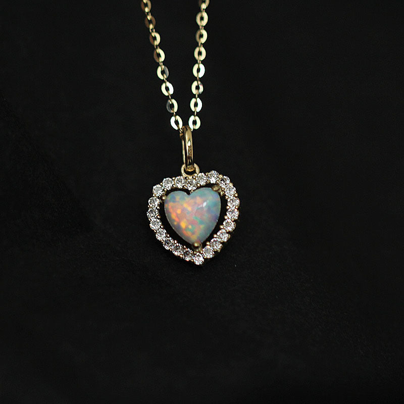 Opal Heart Stone Charm Necklace