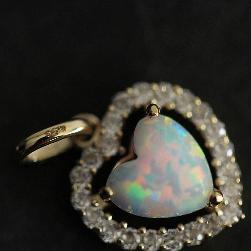 Opal Heart Stone Charm Pendant