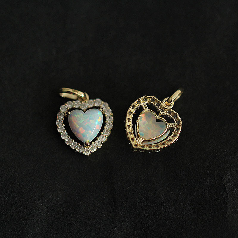 Opal Heart Stone Charm Pendant