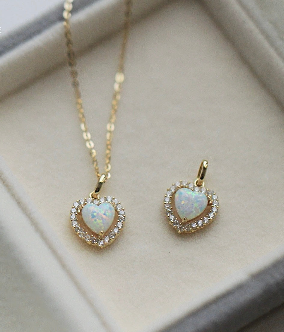 Opal Heart Stone Charm Necklace