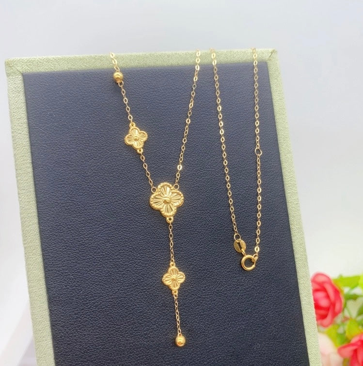 Triple Clover Y Drop Chain Necklace