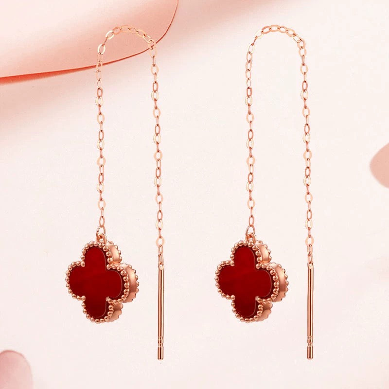 Beaded Clover Agate Chain Earrings