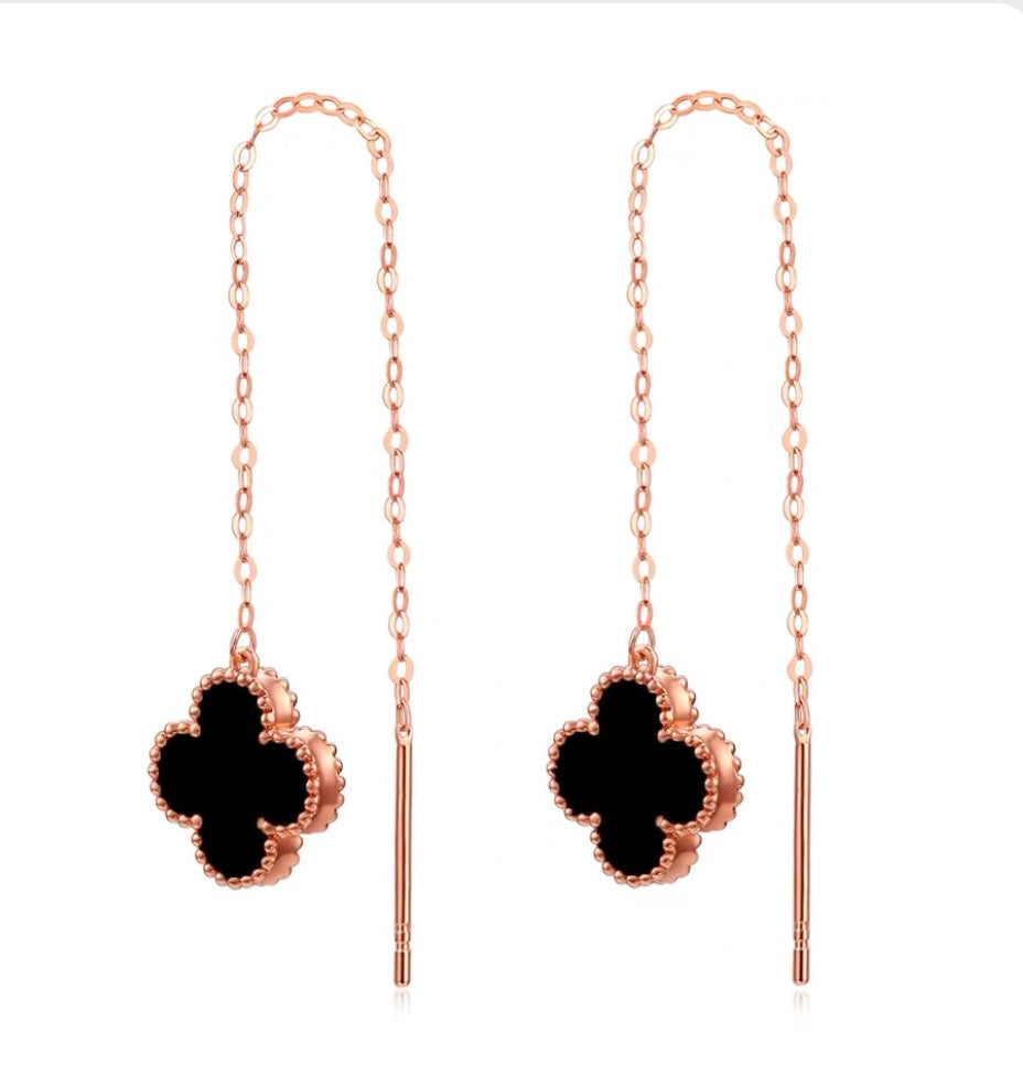 Beaded Clover Agate Chain Earrings