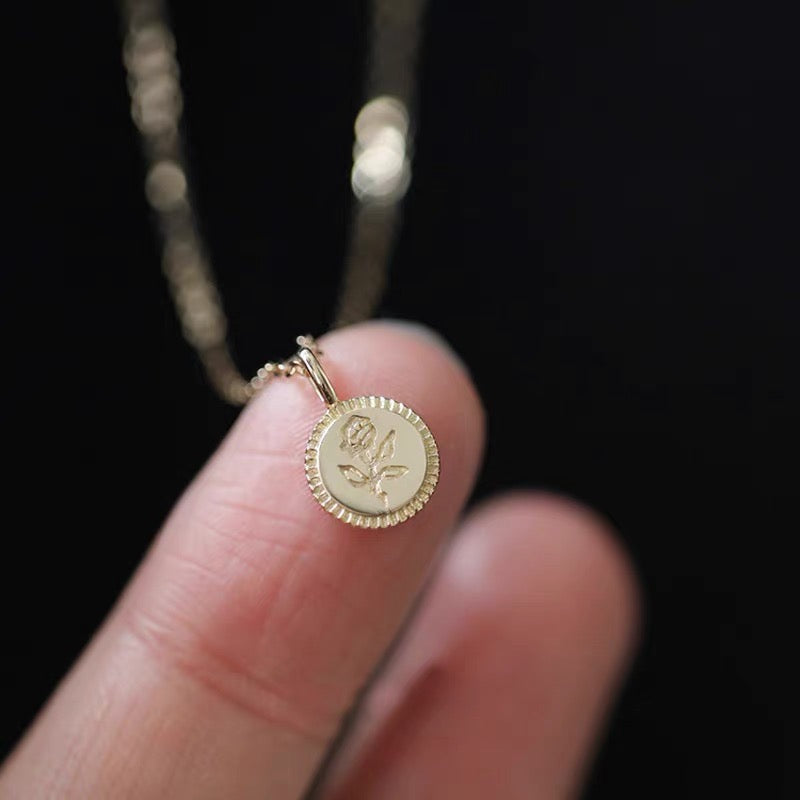 Carved Rose Coin Charm Pendant