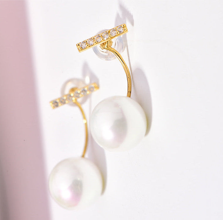 U-Bar T Pearl Stud Earrings