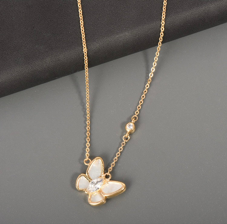 Hanging Mother Of Pearl Butterfly Necklace