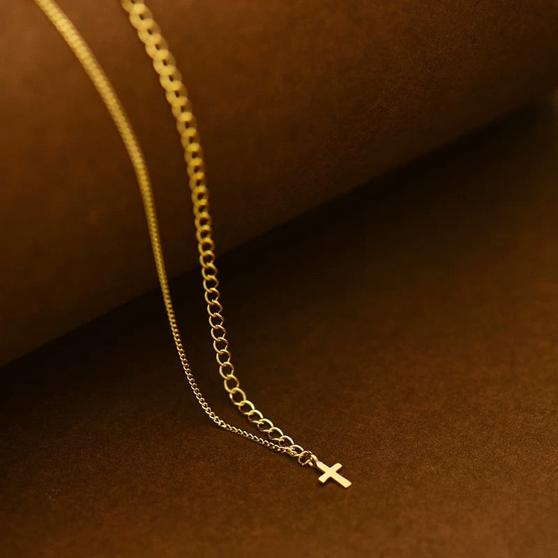 Asymmetric Chain Cross Choker Necklace