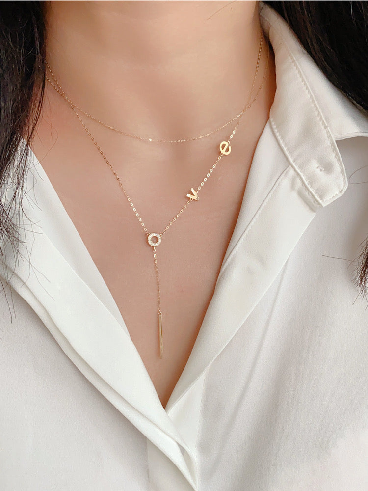 L.O.V.E Ring Chain Lariat Necklace