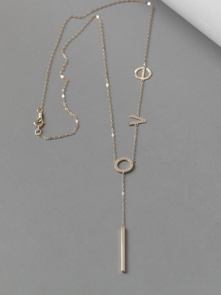 L.O.V.E Ring Chain Lariat Necklace